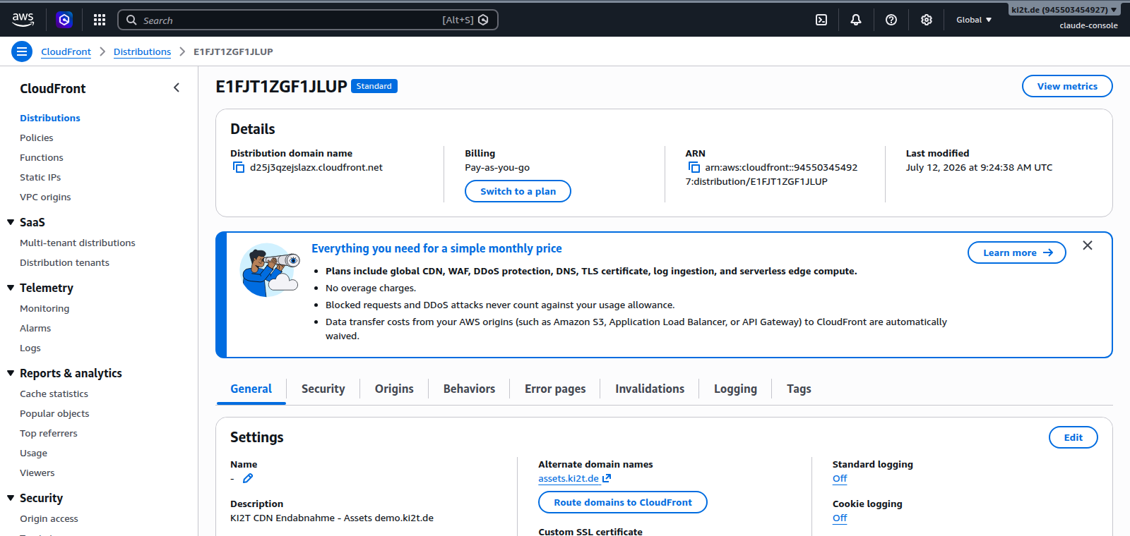 CloudFront-Distribution mit assets.ki2t.de und Cert *.ki2t.de