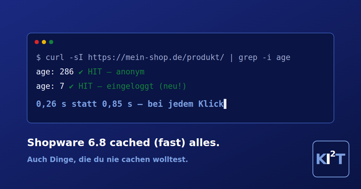 Terminal: curl-Age-Header zeigt Cache-HIT auch für eingeloggte Kunden — 0,26 s statt 0,85 s